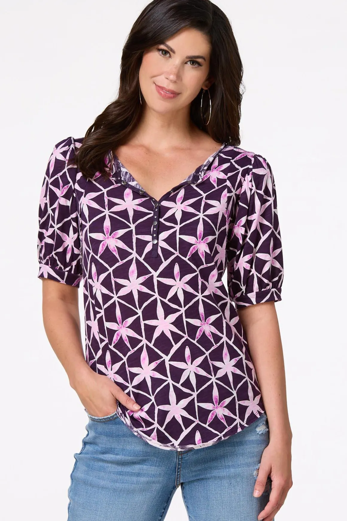 Abstract Floral Henley