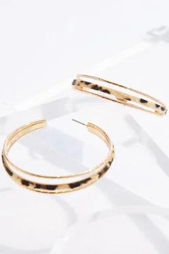 Animal Fur Gold Row Hoop Earrings