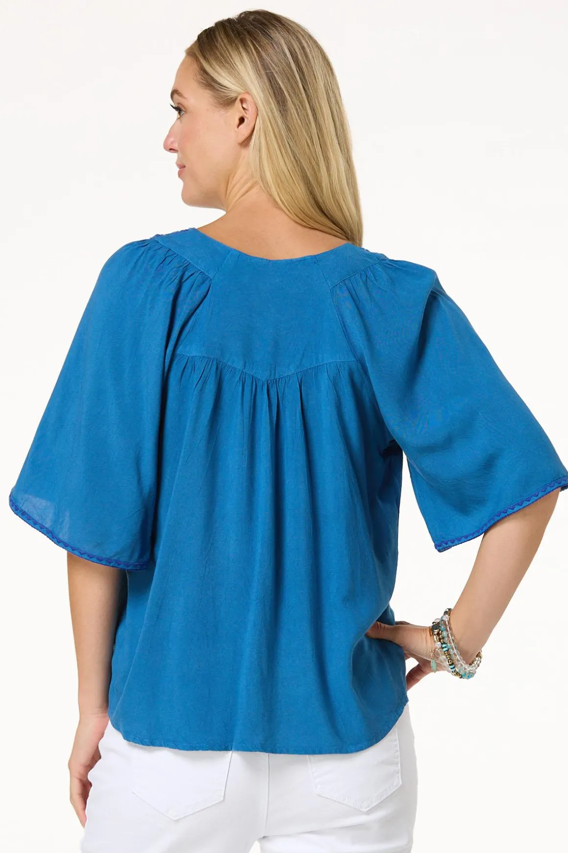 Aztec Embroidered Chambray Top