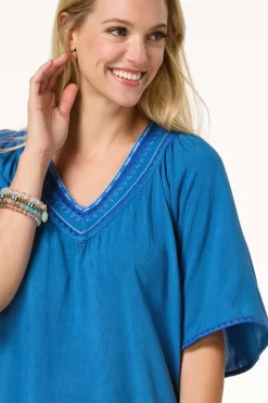 Aztec Embroidered Chambray Top