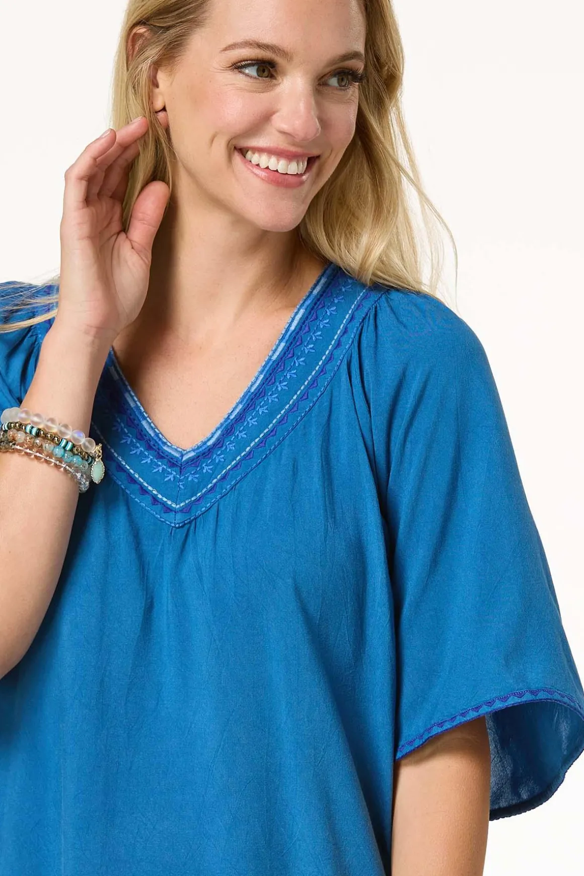 Aztec Embroidered Chambray Top