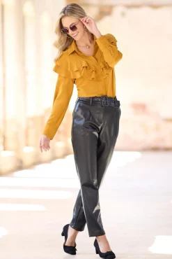Belted Faux Leather Pants