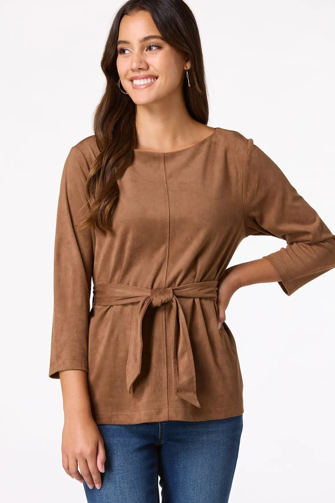 Belted Faux Suede Top