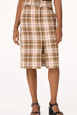 Belted Plaid Pencil Skirt