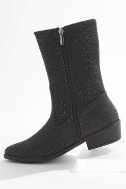 Black Denim Embellished Western Boots