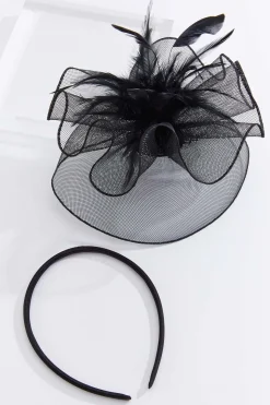 Black Feather Mesh Fascinator