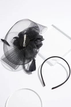 Black Flower Bead Fascinator