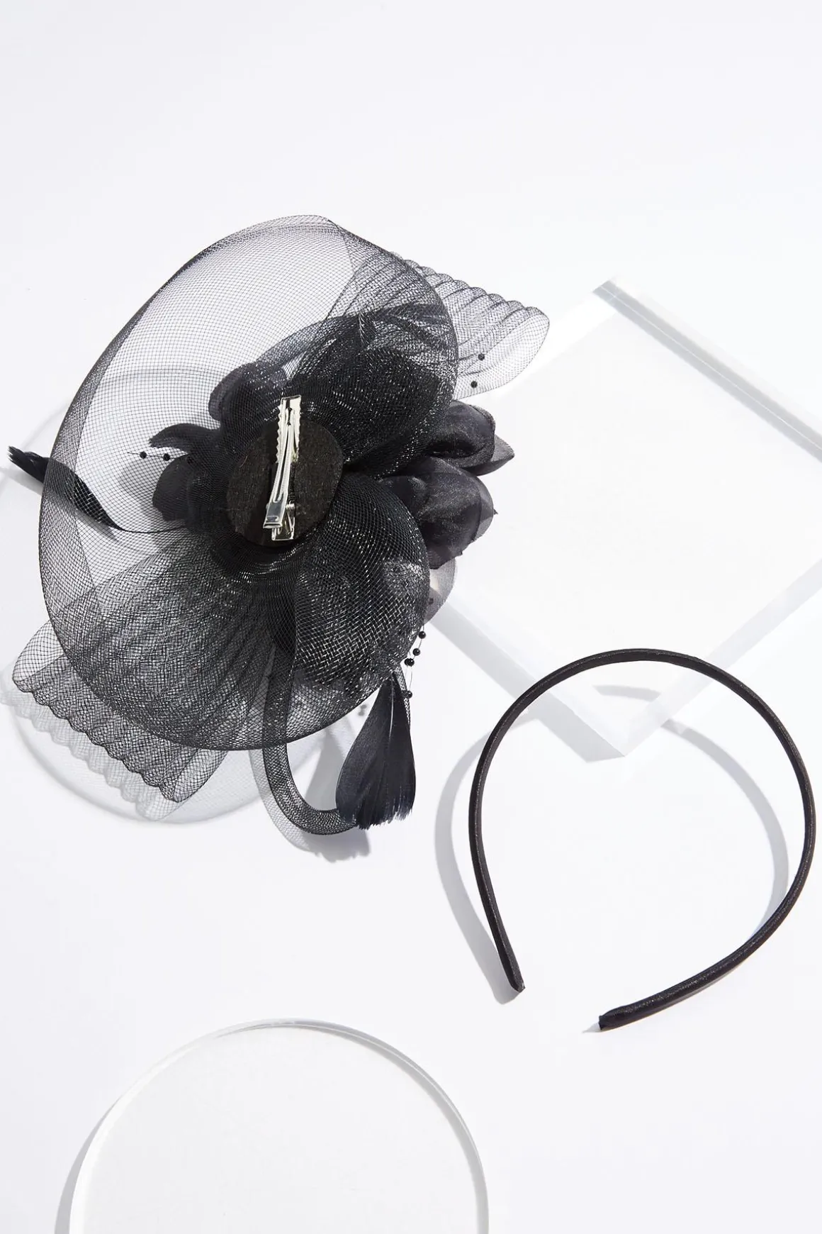 Black Flower Bead Fascinator