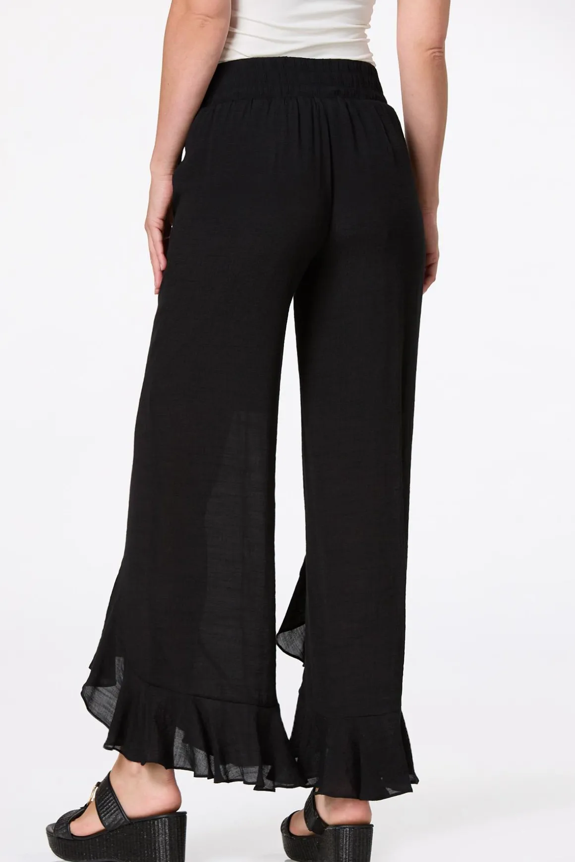 Black Ruffled Front Pants