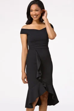 Black Ruffled Midi Dress