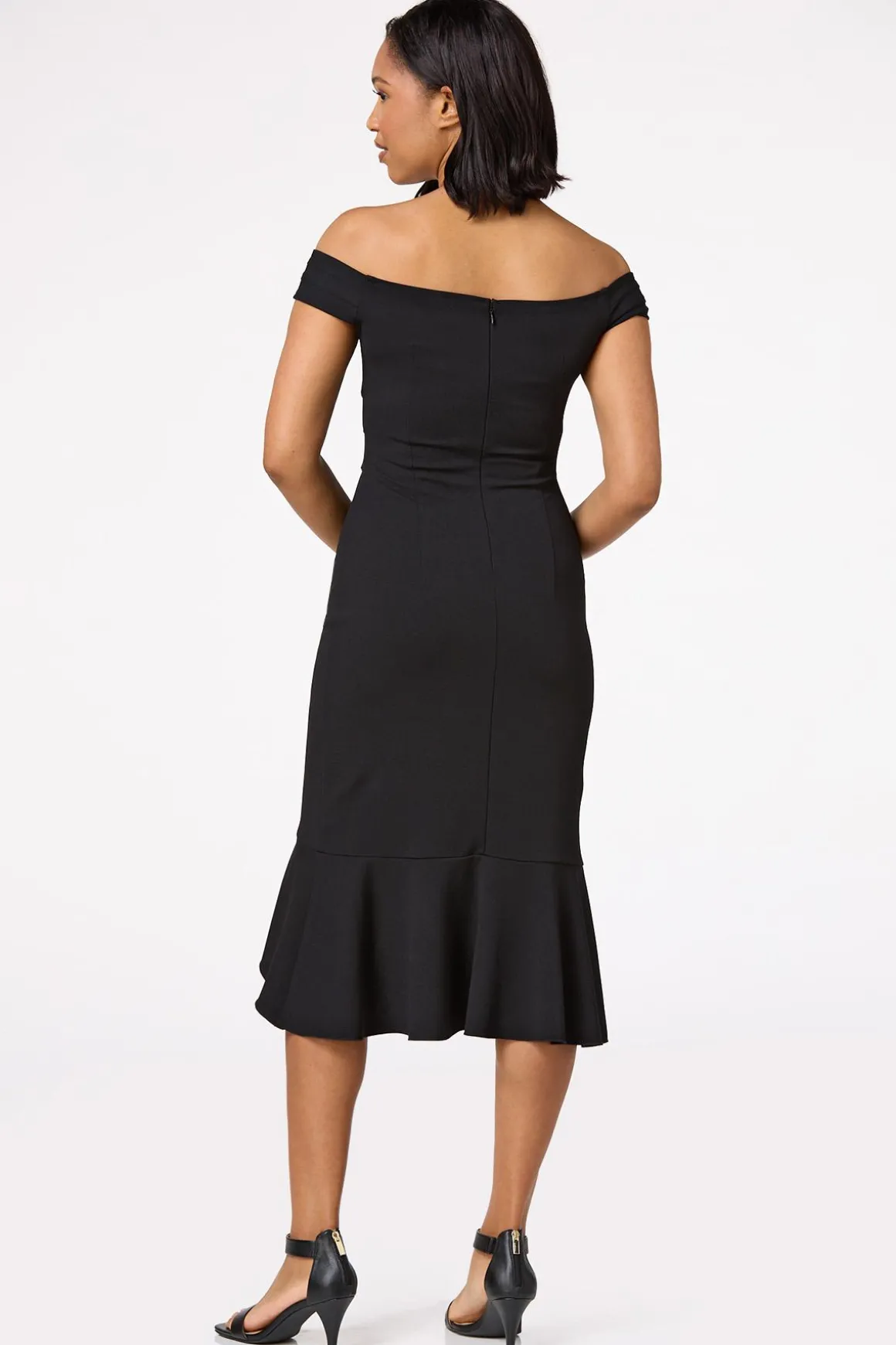 Black Ruffled Midi Dress