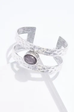 Black Stone Silver Cuff Bracelet