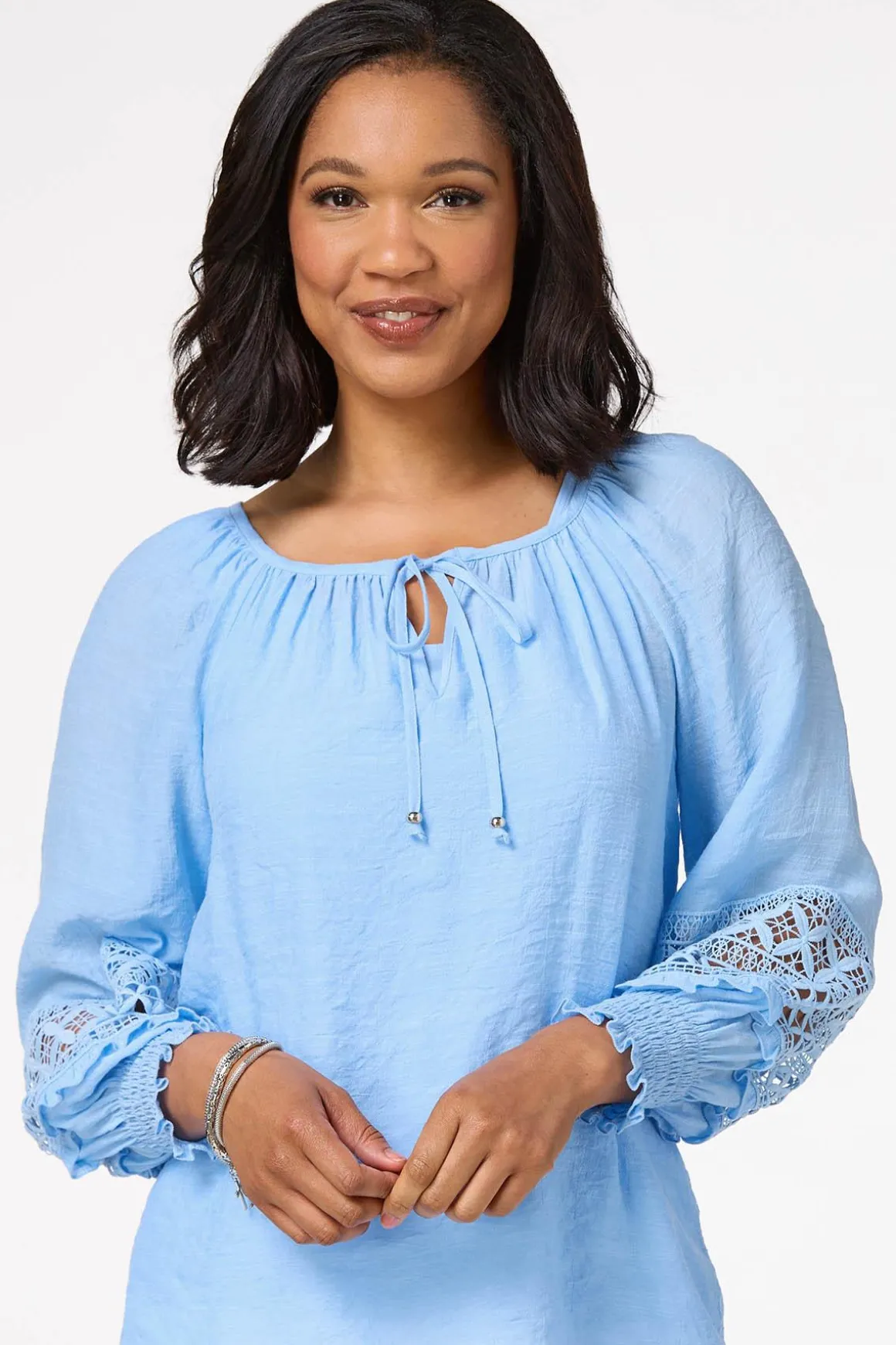 Blue Balloon Sleeve Poet Top