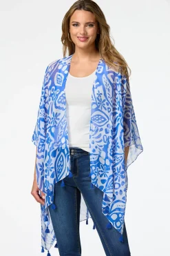 Blue Damask Tassel Kimono