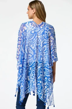 Blue Damask Tassel Kimono