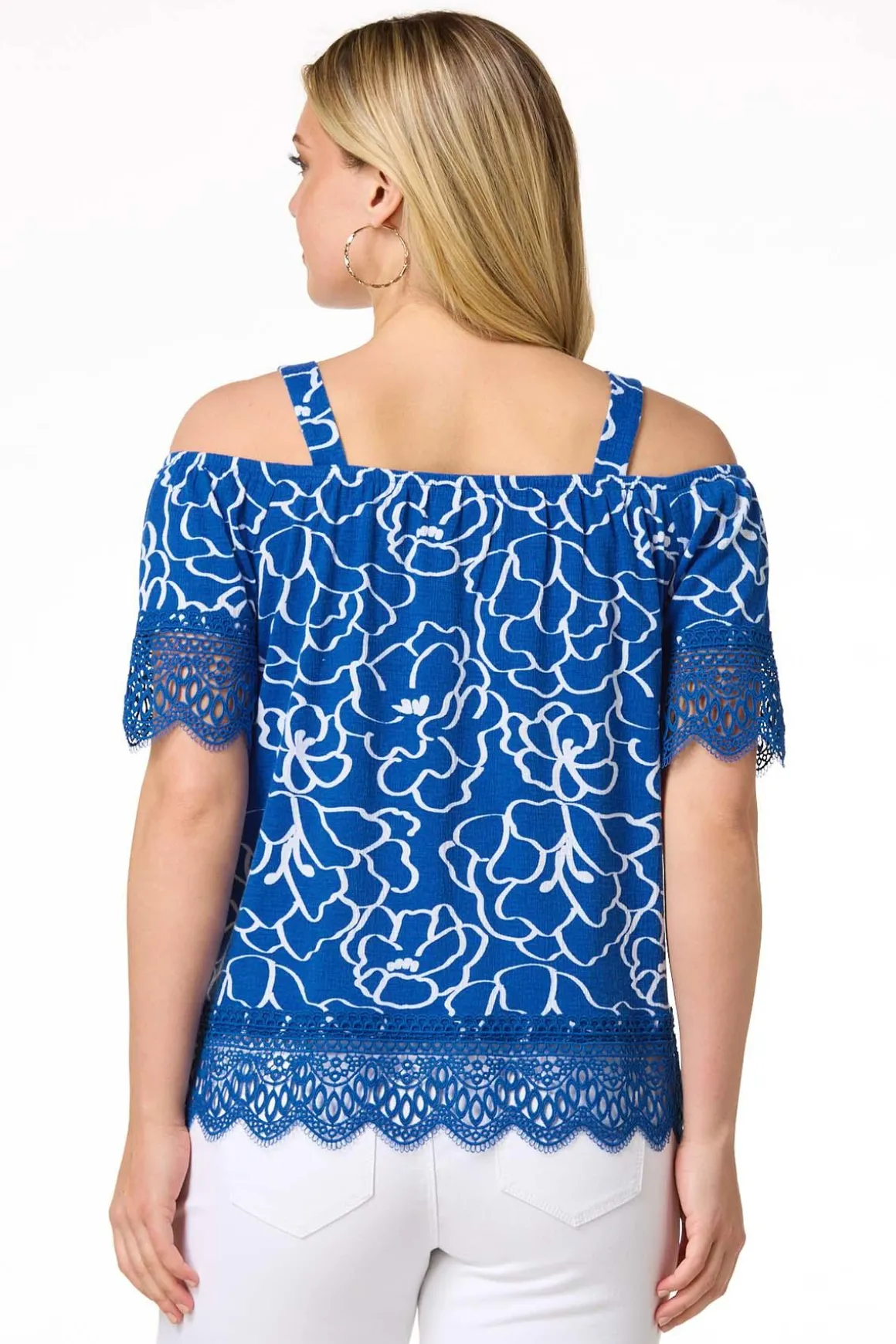 Blue Floral Cold Shoulder Top
