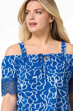 Blue Floral Cold Shoulder Top