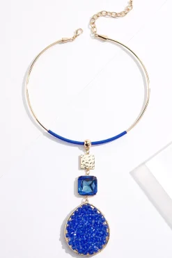 Blue Glass Cluster Pendant Necklace