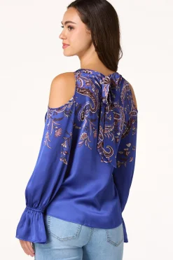 Blue Paisley Cold Shoulder Top