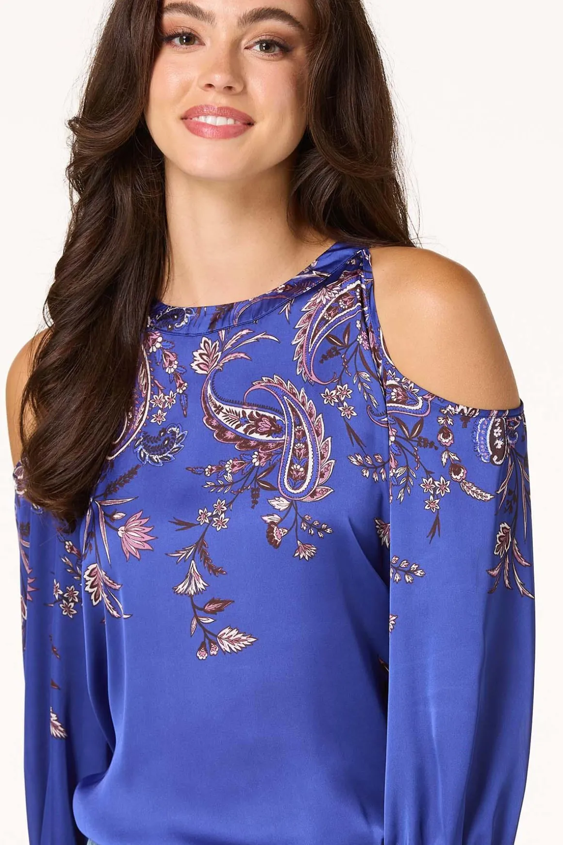 Blue Paisley Cold Shoulder Top