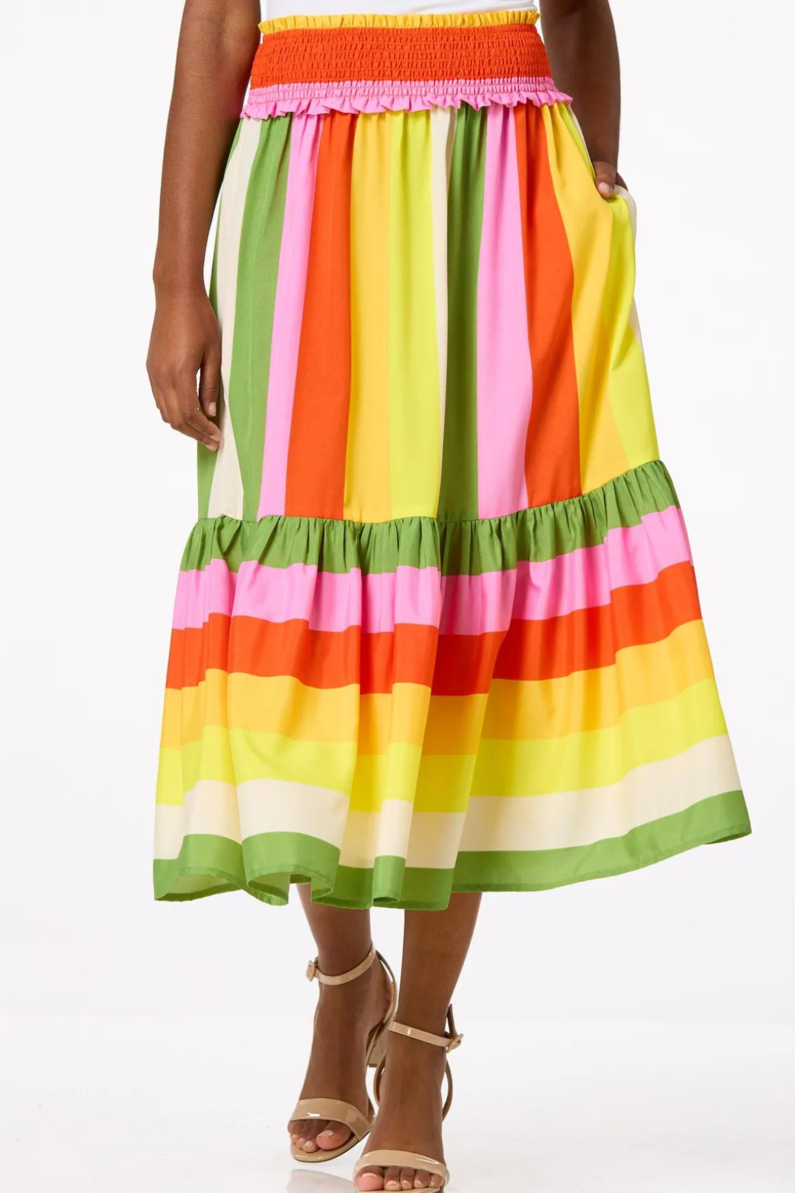 Bright Stripe Midi Skirt