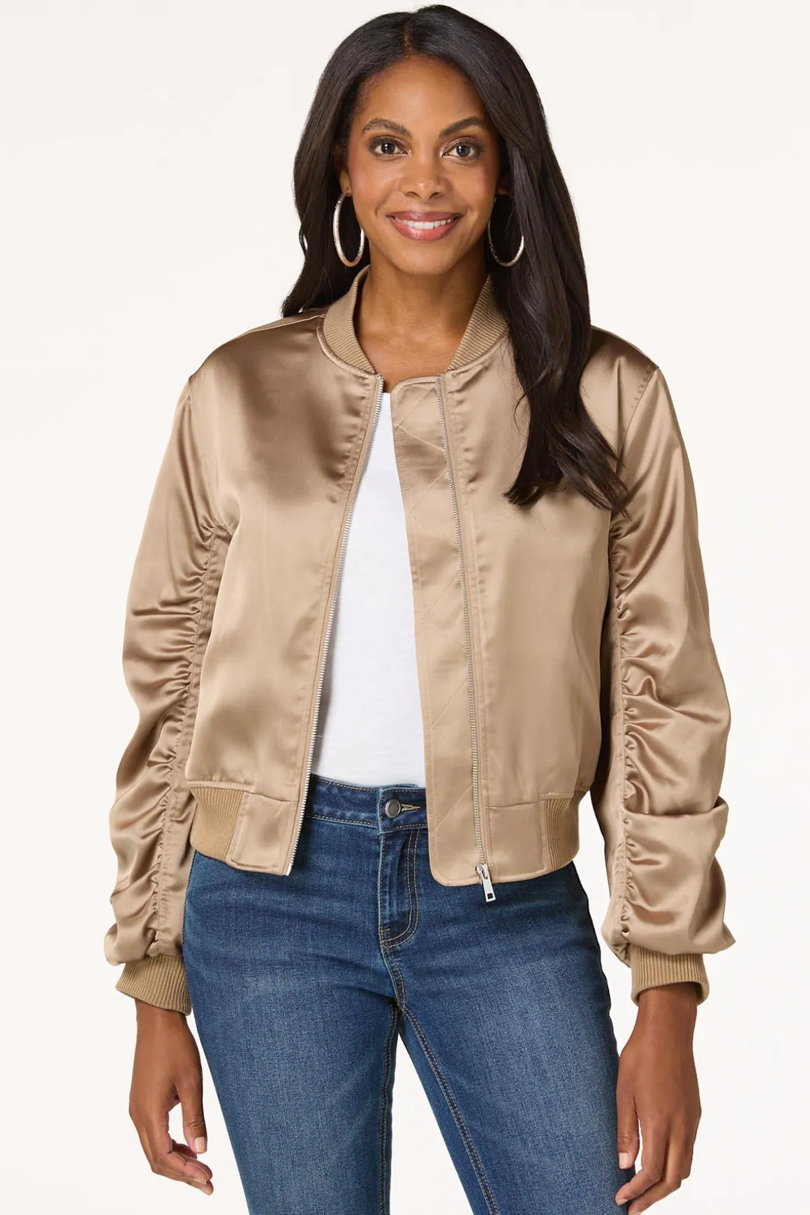 Bronze Satin Bomber Jacket