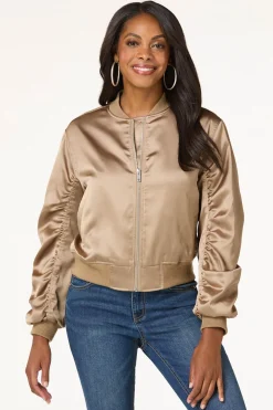 Bronze Satin Bomber Jacket