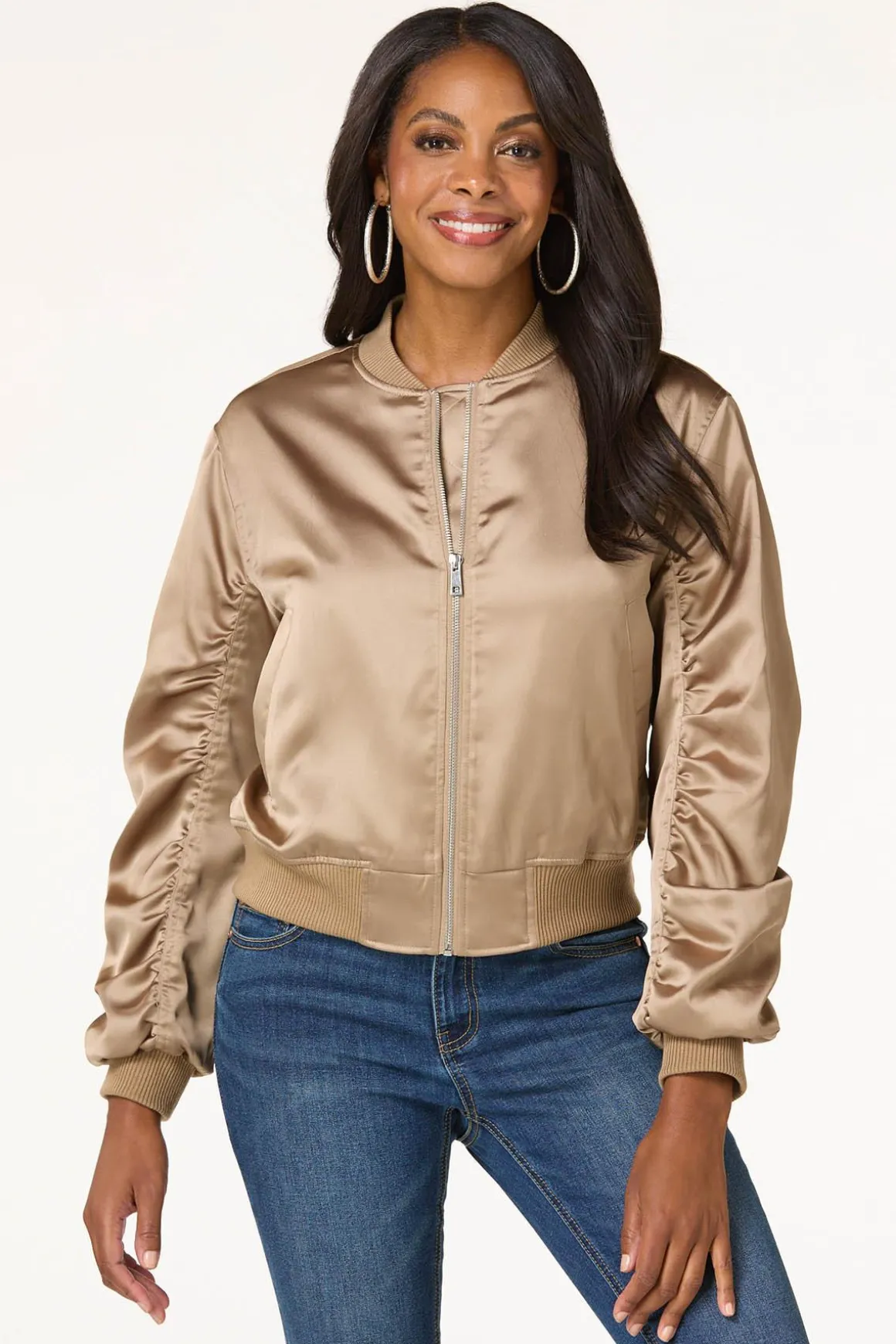 Bronze Satin Bomber Jacket