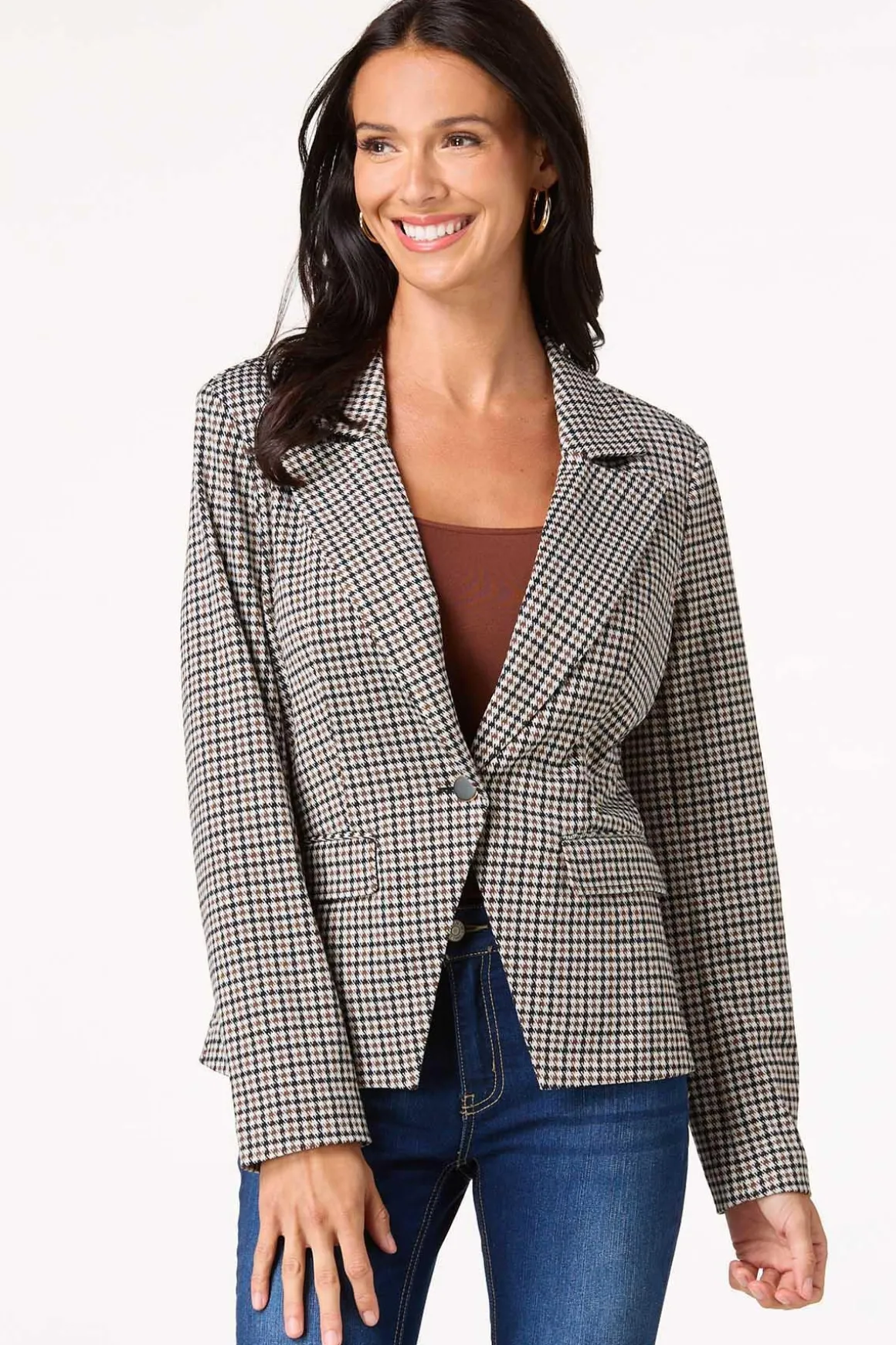 Brown And Black Houndstooth Blazer