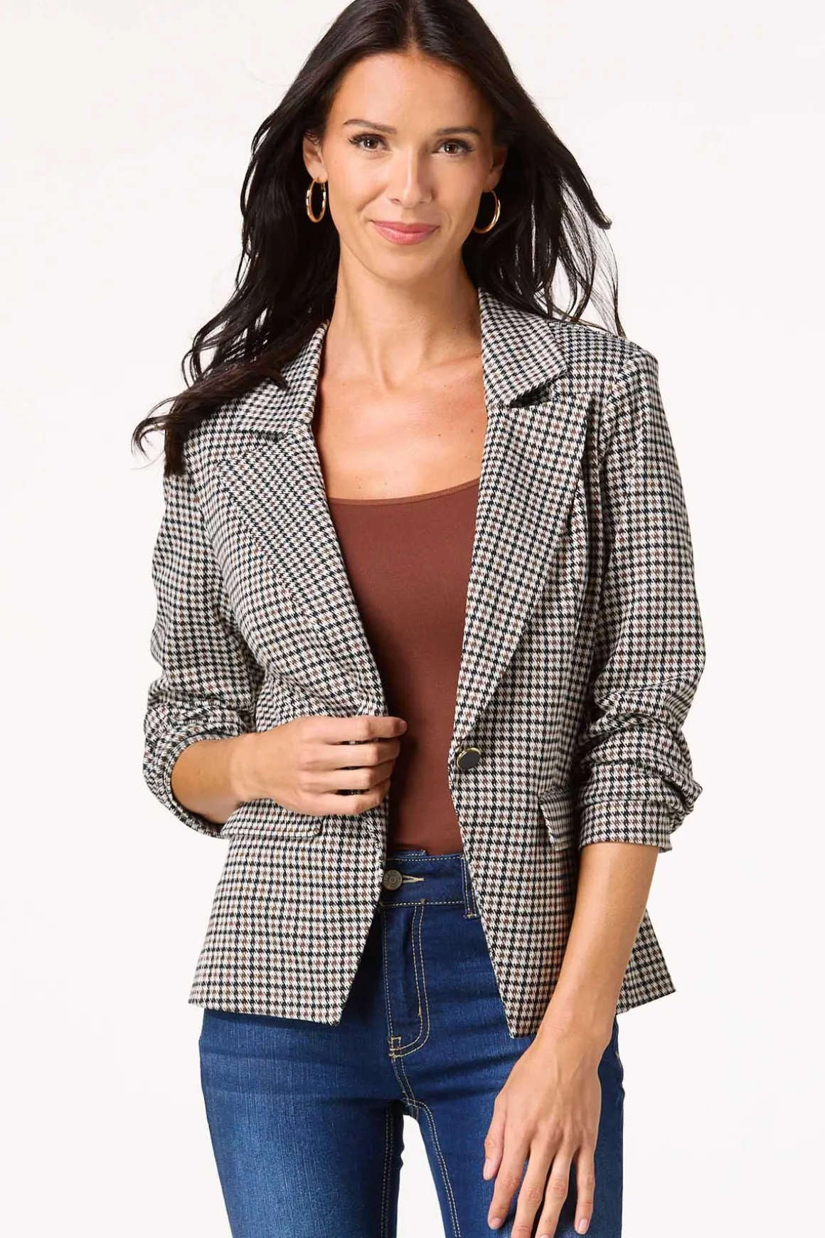 Brown And Black Houndstooth Blazer