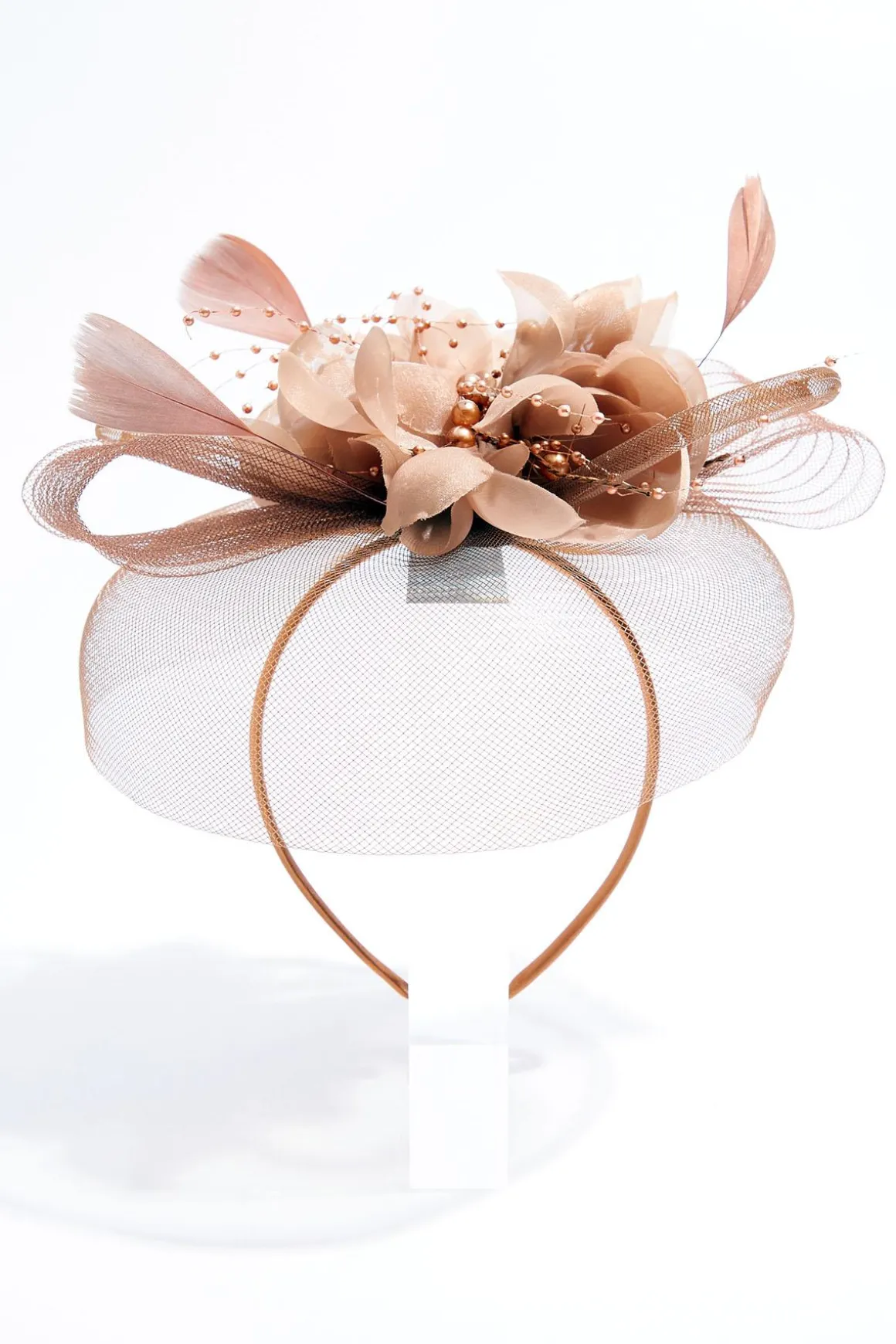 Brown Mesh Feather Fascinator