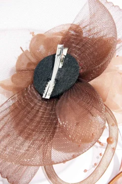 Brown Mesh Feather Fascinator