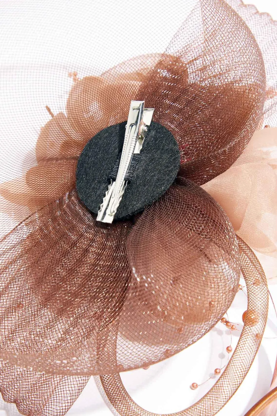 Brown Mesh Feather Fascinator