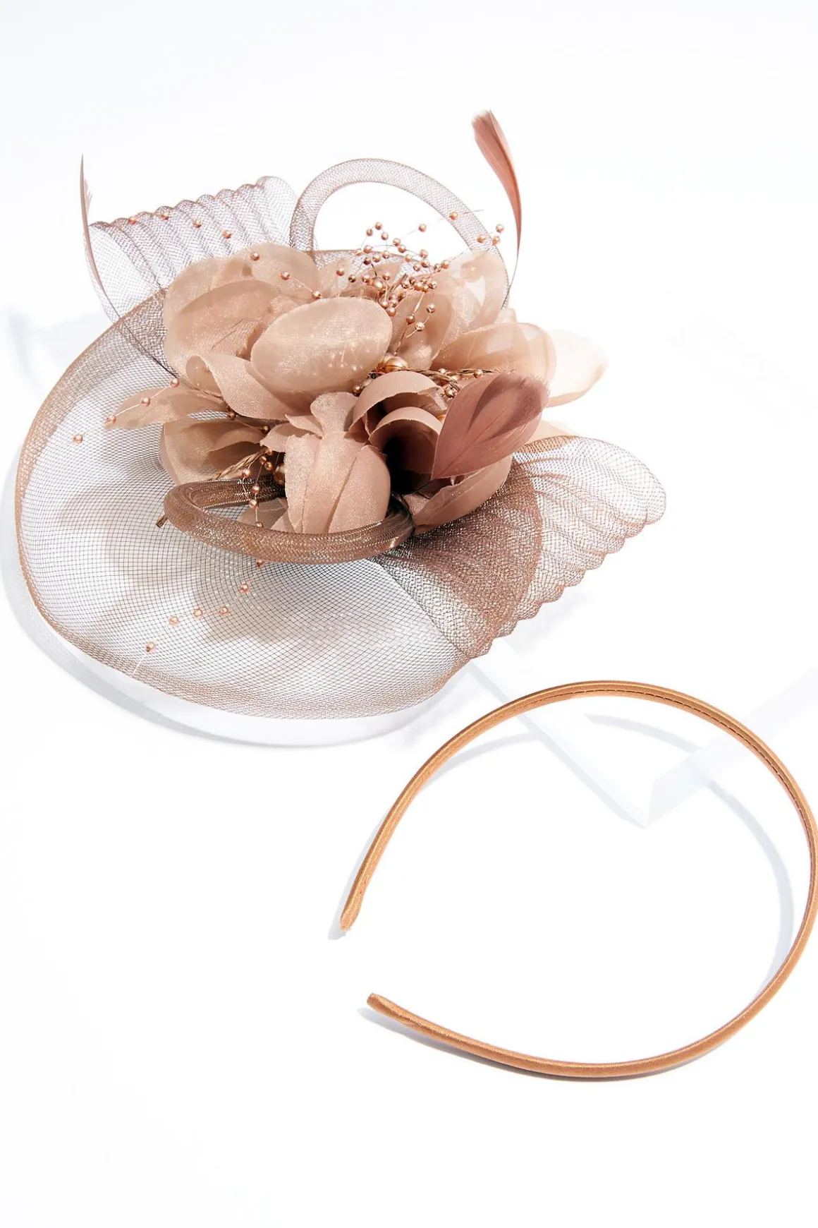Brown Mesh Feather Fascinator