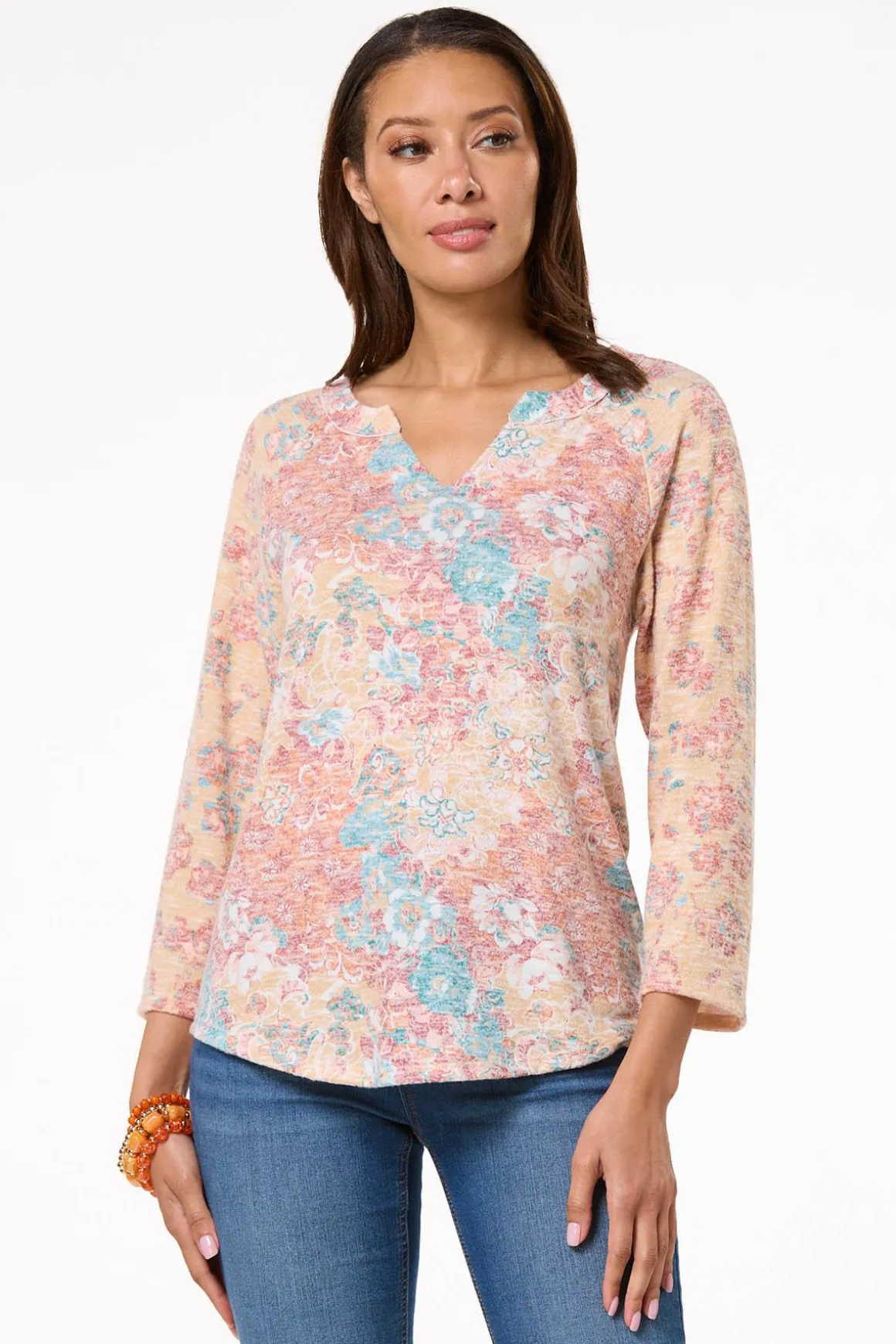 Brushed Floral Baseball Top