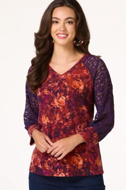 Brushed Floral Lace Panel Top