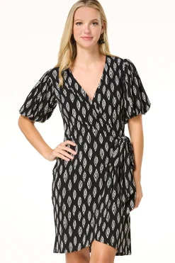 Bubble Sleeve Faux Wrap Dress