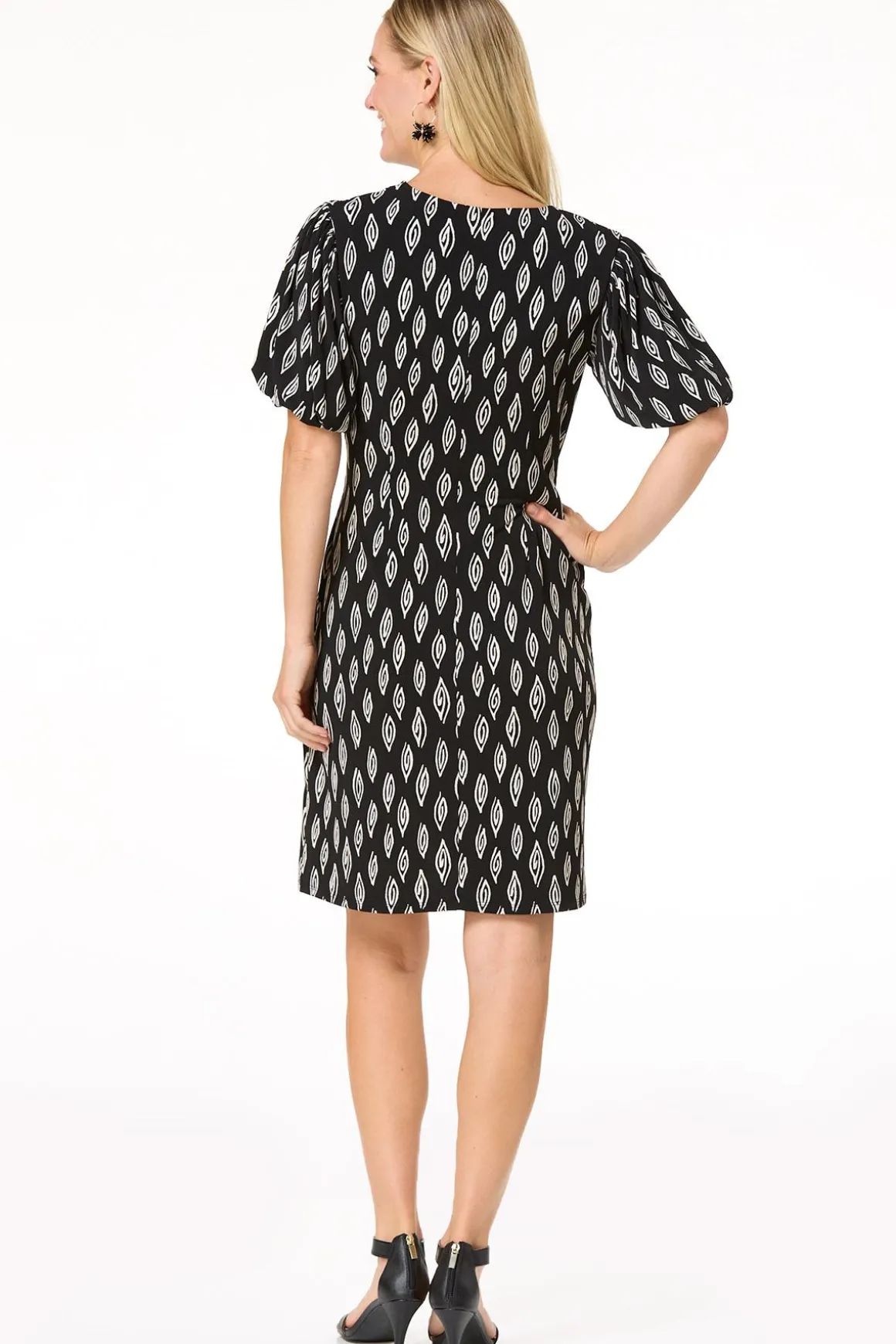 Bubble Sleeve Faux Wrap Dress