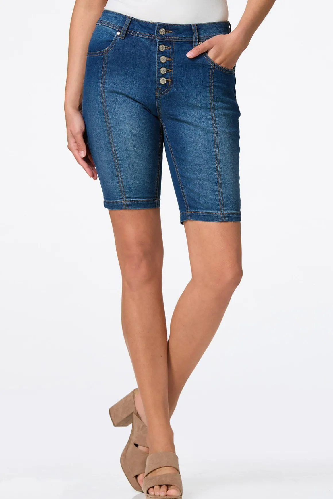 Button Front Denim Shorts