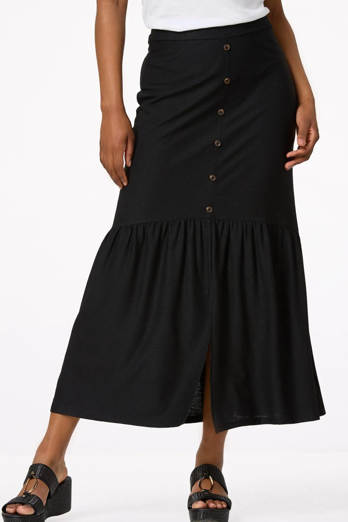 Button Front Maxi Skirt