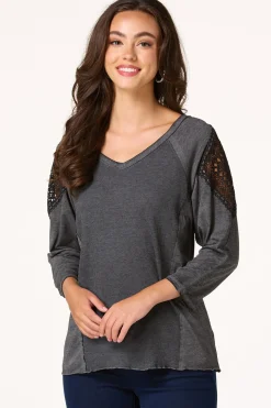 Charcoal Crochet Sleeve Top
