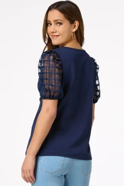 Check Illusion Puff Sleeve Top