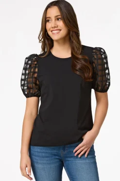 Check Illusion Puff Sleeve Top