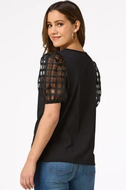 Check Illusion Puff Sleeve Top