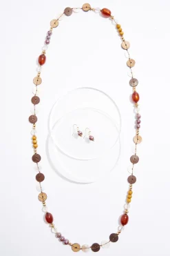 Circle Wood Beads Long Necklace Set