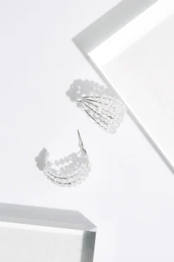 Clear Glass Bead Hoop Earrings