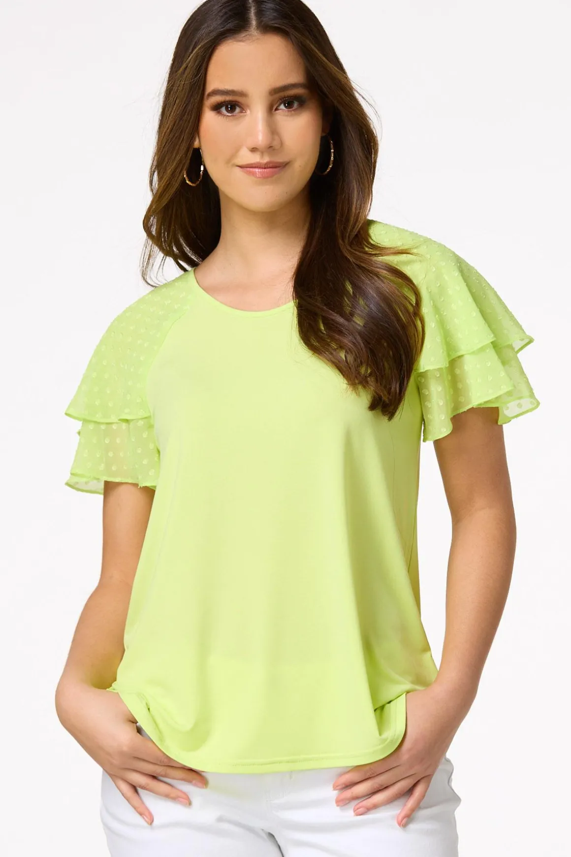 Clip Dot Flutter Sleeve Top