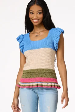 Colorblock Flutter Sleeve Sweater