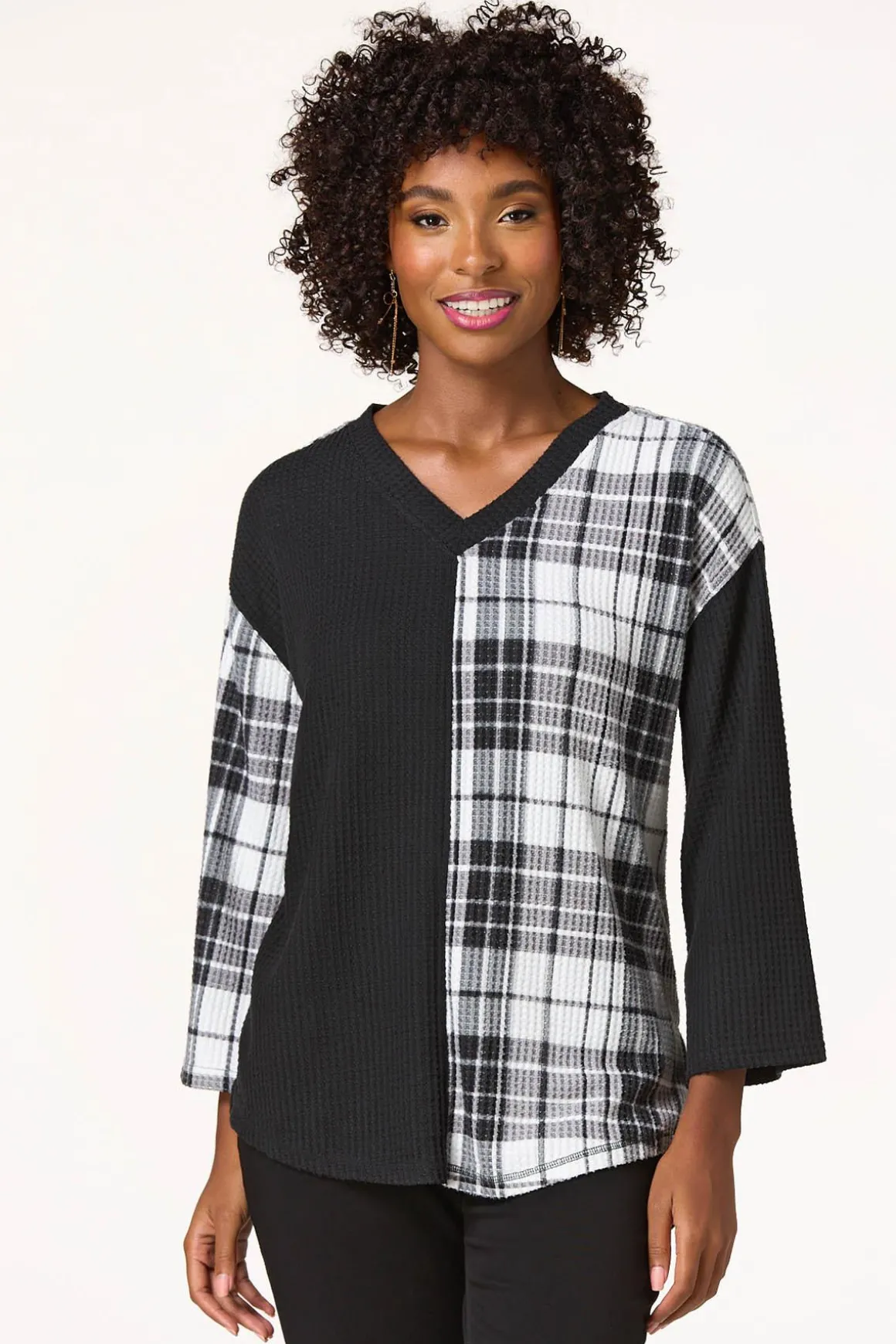 Colorblock Plaid Waffle Top