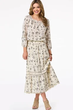 Contrast Floral Eyelet Skirt